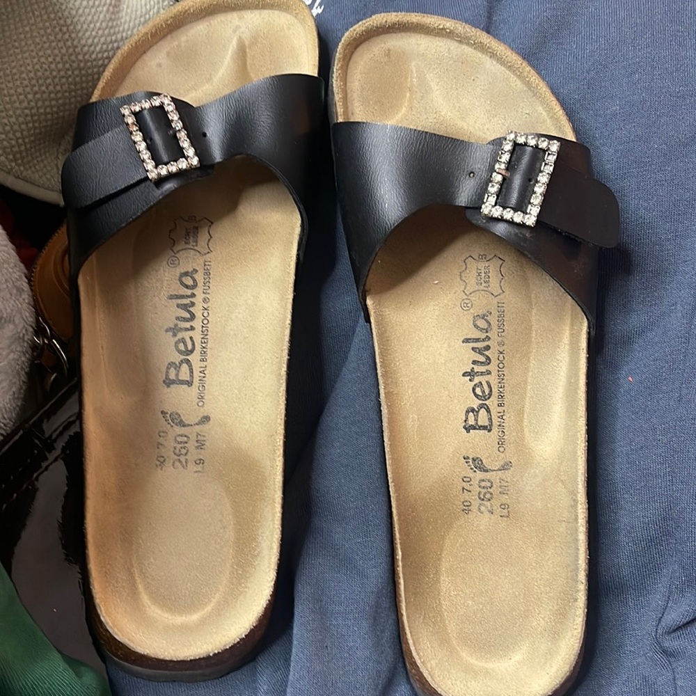 Be TYLA Original Birkenstock Fussbett Sz 40 See photos Black Rhinestones